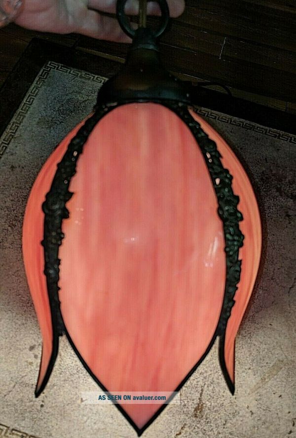 Vintage Tulip Petal Pink Stained Slag Glass Ceiling Light Hanging Swag ...