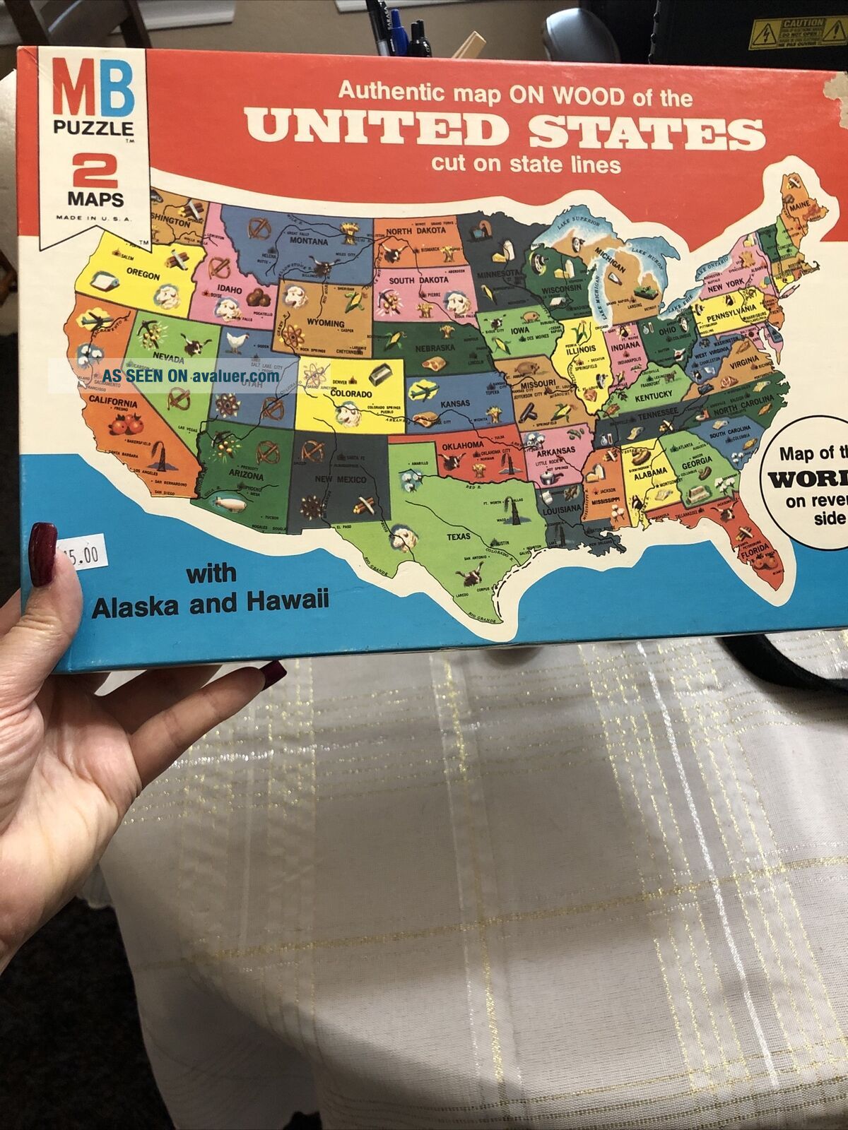 Authentic Map On Wood Of The United States & World Map MB Puzzle - Vtg ...