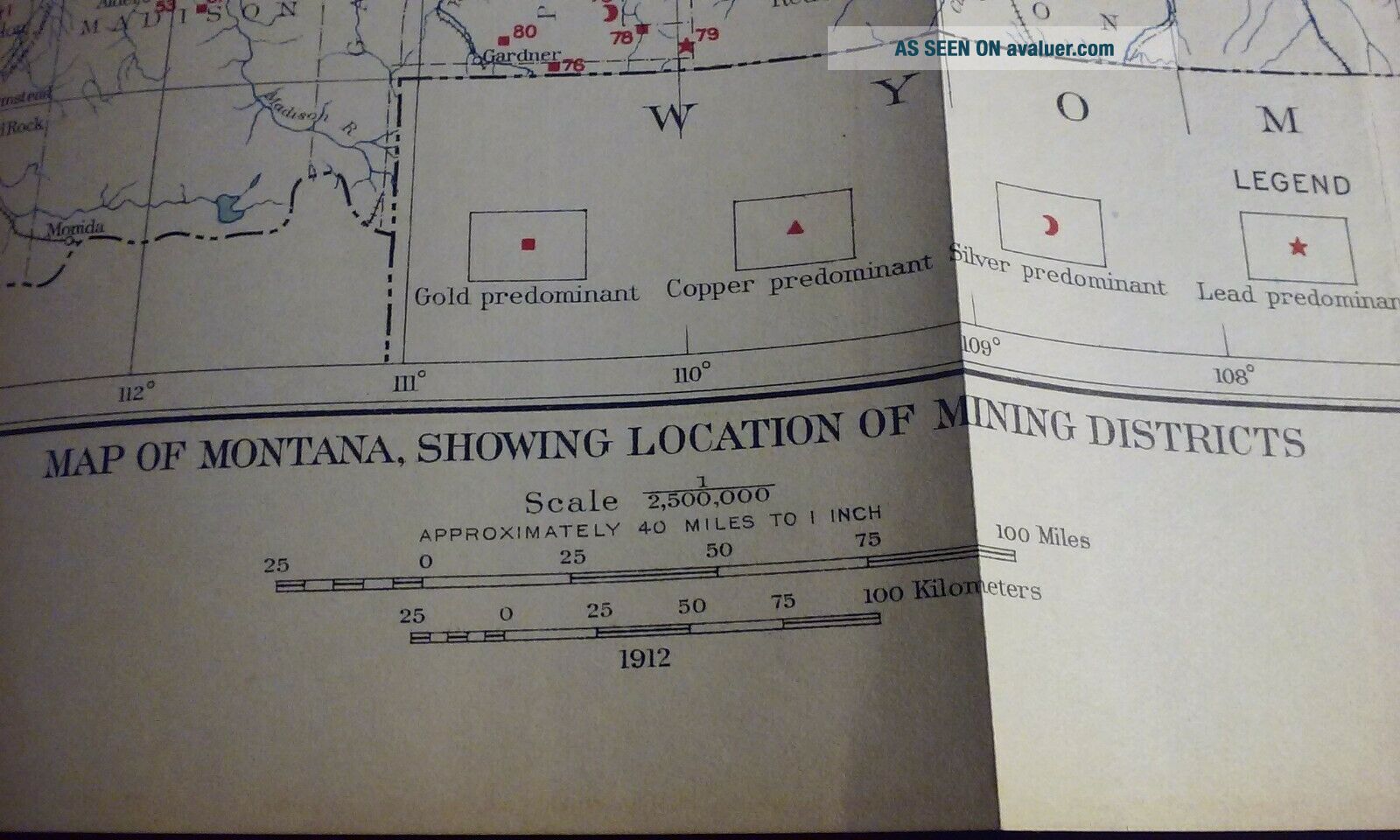 1912 Geological Survey MAP State Of MONTANA Showing Location Of Mining ...