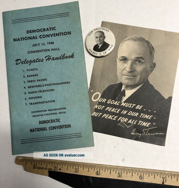 Vtg 1948 Political BUTTON PIN President HARRY TRUMAN W DNC Delegates ...