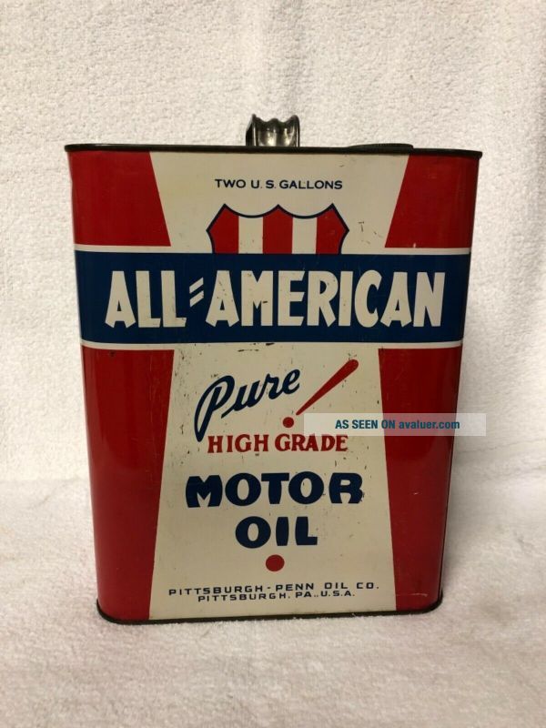 Vintage All American Motor Oil 2 Gallon Metal Oil Can Pittsburgh Penn ...