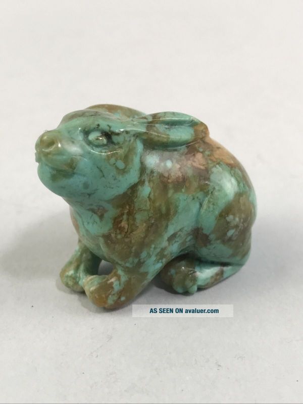 Fine Antique Carved Japanese Rare Marbled Turquoise Rabbit Netsuke ...