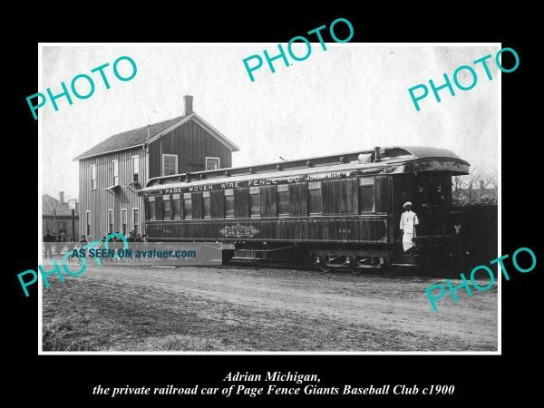 OLD POSTCARD SIZE PHOTO OF ADRIAN MICHIGAN THE BASEBALL TEAM RAILROAD CAR 1900