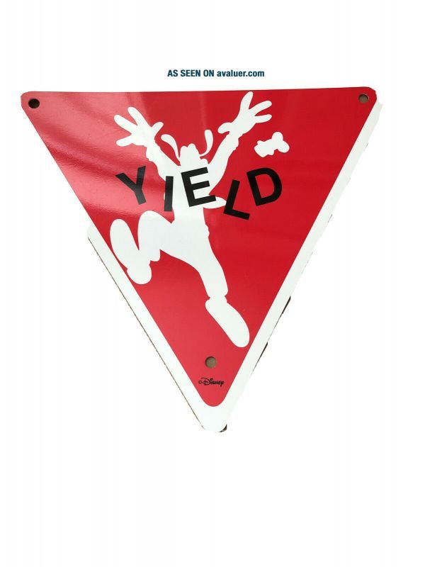 DISNEY PARKS RED GOOFY TRIANGLE YIELD SIGN 15” | #49408597