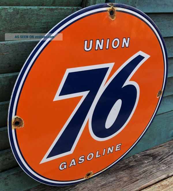 VINTAGE UNION 76 GASOLINE PORCELAIN SIGN GAS METAL SERVICE STATION PUMP ...
