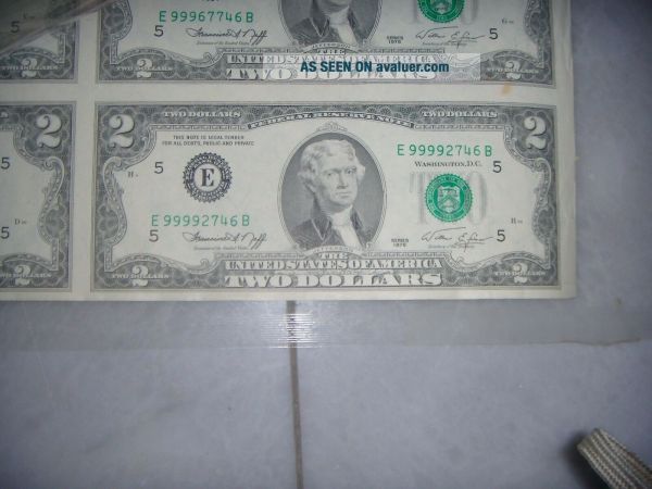 1976 Uncut Full Sheet 32 $2 Two Dollar Bills | #49607435