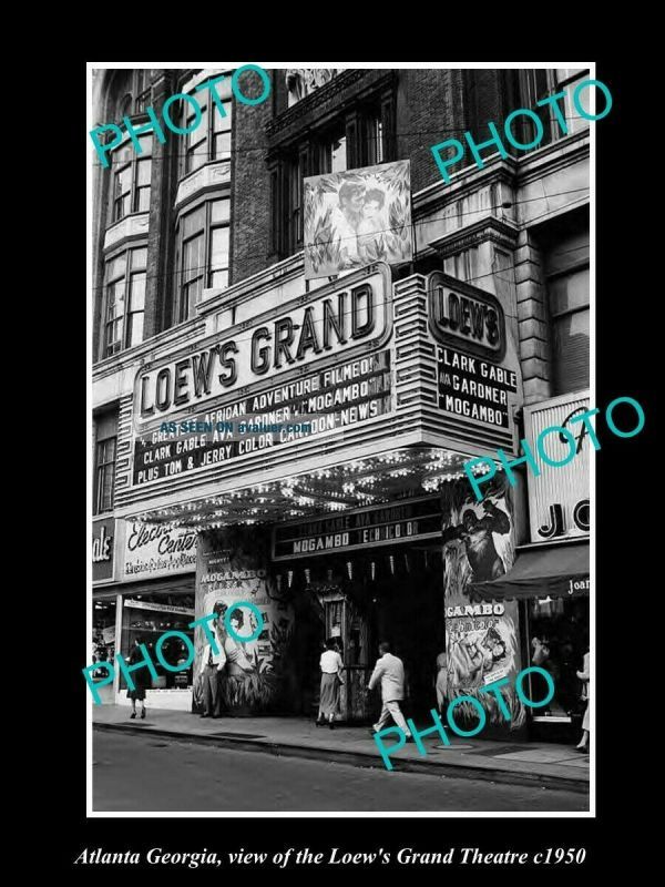 OLD POSTCARD SIZE PHOTO OF ATLANTA GEORGIA VIEW OF LOEWS GRAND THEATRE c1950