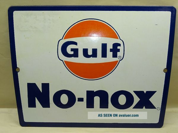 GULF No - Nox Sign Porcelain One Sided Gas Pump Gasoline Station Fuel ...