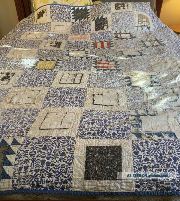 Vintage 60 X 70 Handmade Patchwork Quilt Blue Colors | #49868407