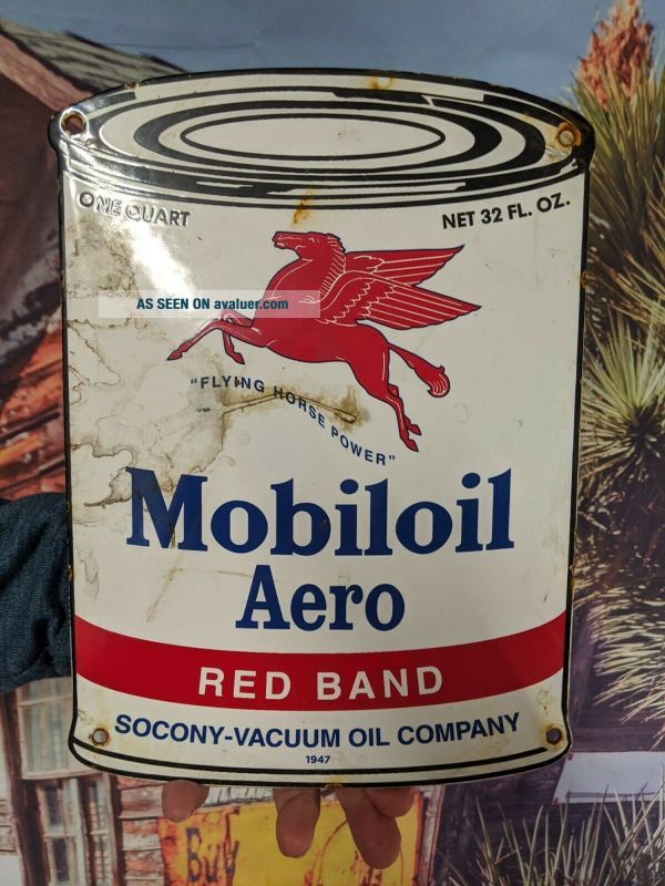 VINTAGE 1947 MOBILOIL AERO MOTOR OIL CAN PORCELAIN ENAMEL GAS PUMP ...