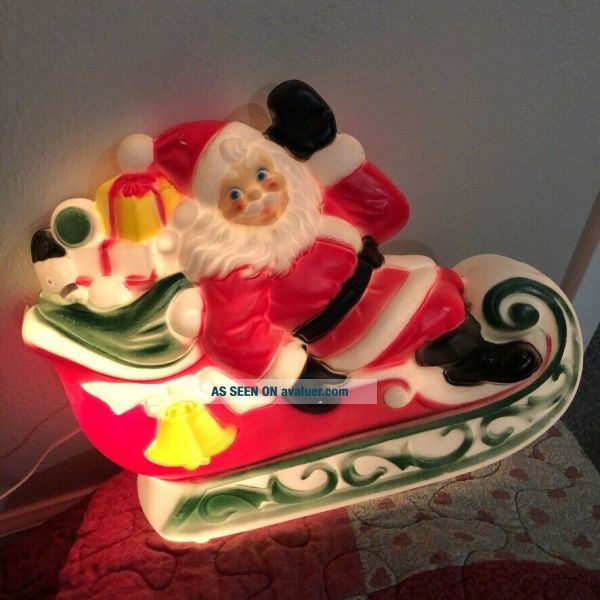 Vintage 1970 Blow Mold Christmas Santa Claus In Sleigh Empire With ...