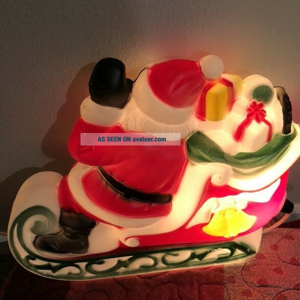 Vintage 1970 Blow Mold Christmas Santa Claus In Sleigh Empire With ...
