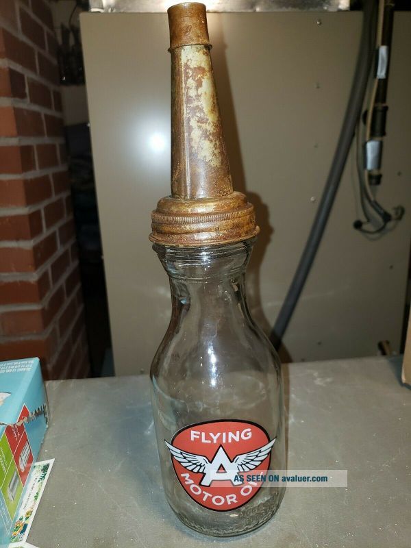 VINTAGE STYLE FLYING A MOTOR OIL GLASS BOTTLE SPOUT GAS STATION | #50474461