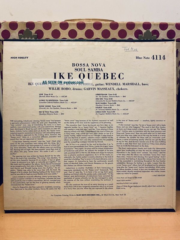 1st Rvg Ike Quebec - Bossa Nova Soul Samba 1962 Blue Note Mono 1st RVG Ear ...