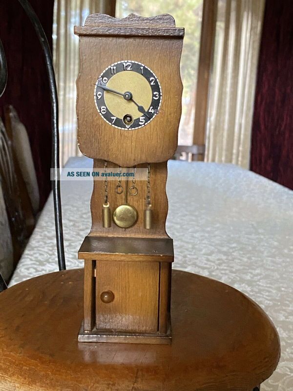 Vintage Germany Wooden Wind - Up Pendulette Miniature Grandfather Clock ...