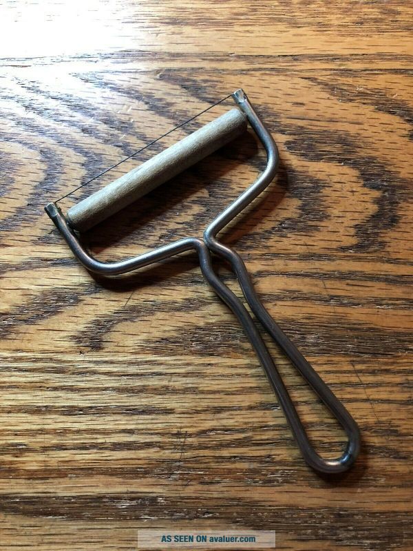 Vintage Cast Aluminum Cheese Wire Slicer Cutter W/ Wooden Rolling Wheel ...