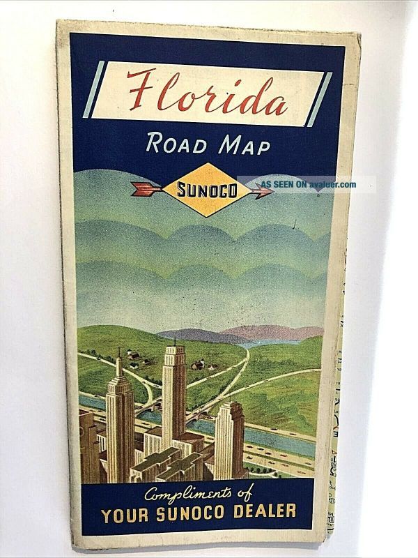 Vintage 1940 ' S Sunoco Gasoline Road Map State Of Florida | #50924095