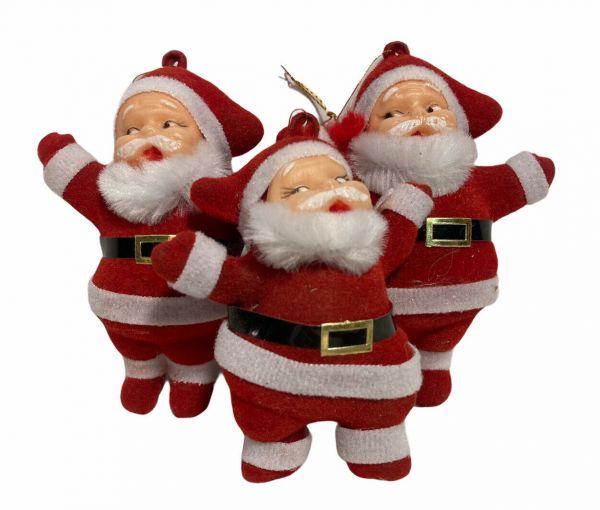 Vintage Flocked Santa Ornaments