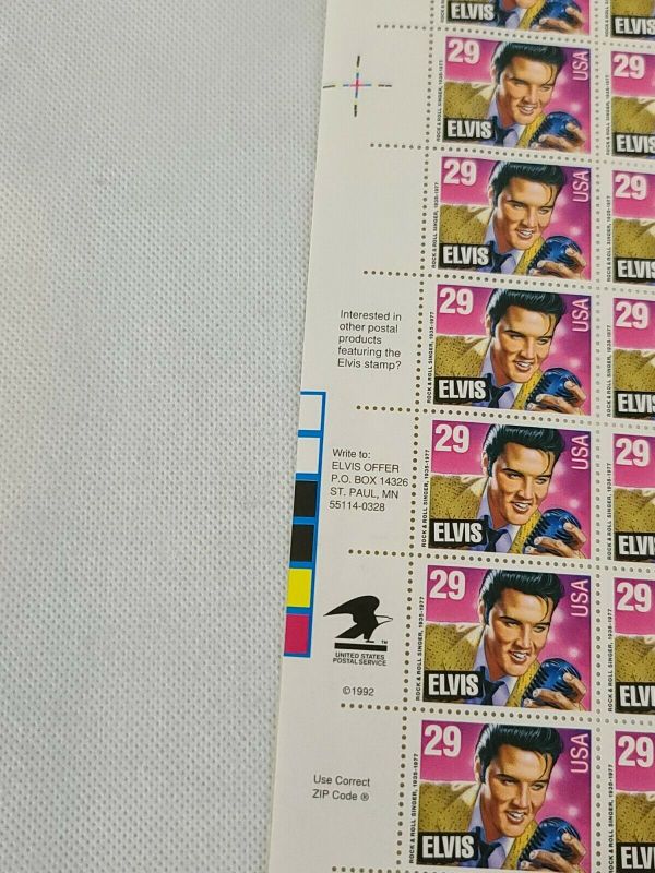 1 Sheet Of ELVIS PRESLEY 29 Cent Stamps - 1992 - Full 40 Stamp Sheet ...
