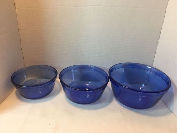 Anchor Hocking Vintage Ovenware Set Of 3 Cobalt Blue Glass Mixing ...